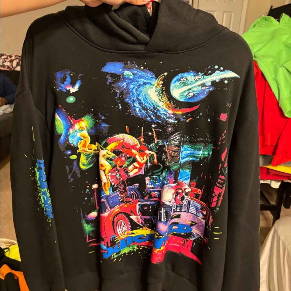 Black Graphic Hoodie with Colorful Design